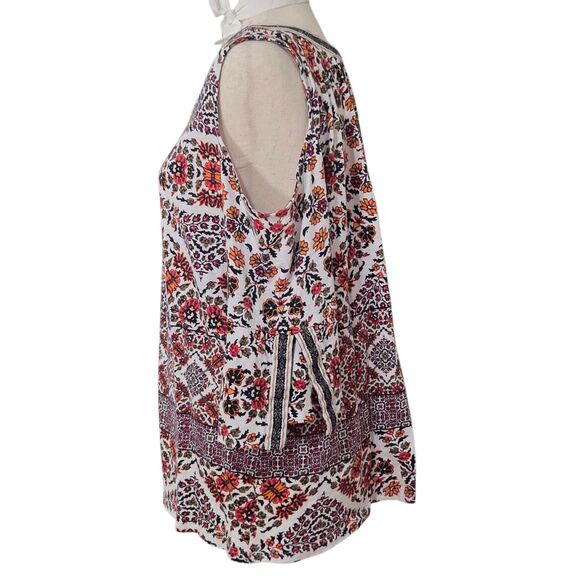 Style & Co Cold Shoulder Embroidered Trim Cotton Boho Chic Top Multicolor Size L - Picture 9 of 15